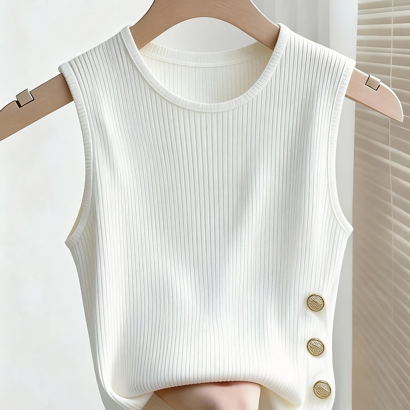 Débardeur Femme Élégant à Boutons Décoratifs Style Moderne