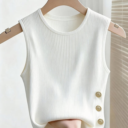Débardeur Femme Élégant à Boutons Décoratifs Style Moderne
