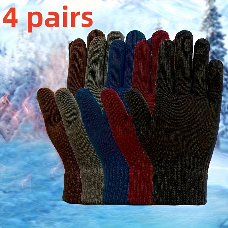 Lot de Gants Tricotés Unisexe avec Poignets Côtelés Chauds Multicolores
