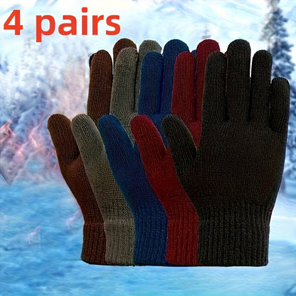 Lot de Gants Tricotés Unisexe avec Poignets Côtelés Chauds Multicolores