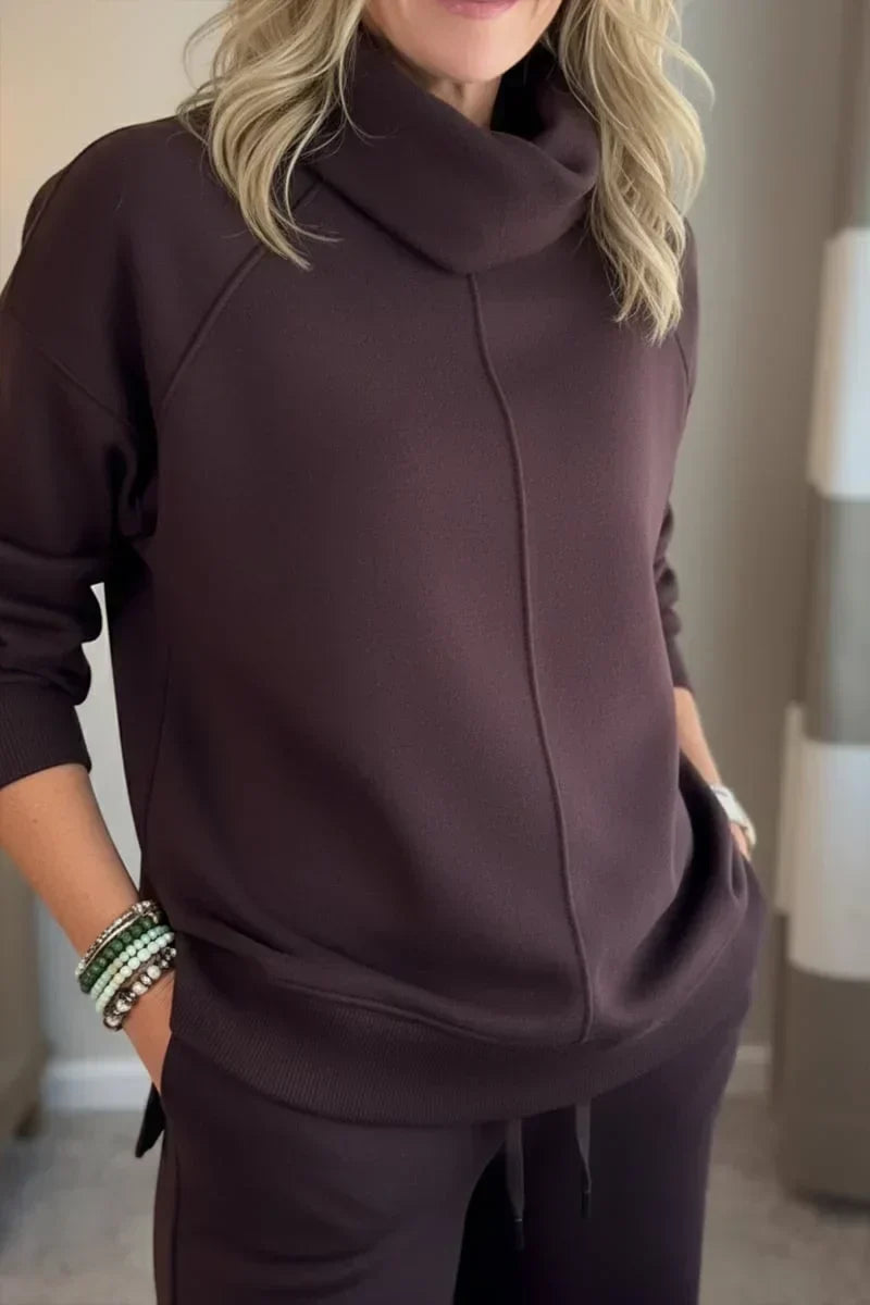 Dameset met sweater met opstaande kraag & comfortabele wijde broek