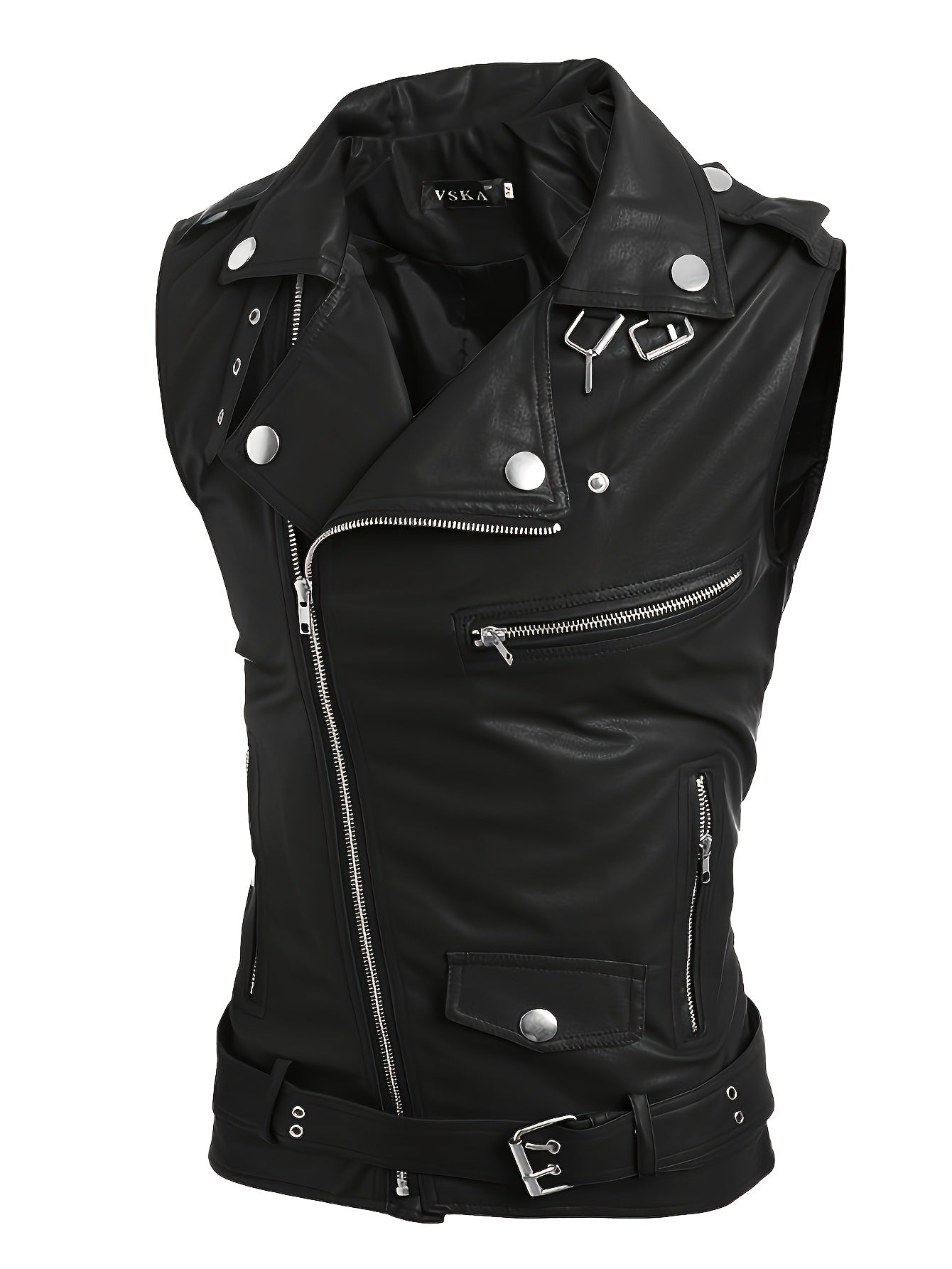 Gilet de style motard en similicuir sans manches avec fermeture éclair asymétrique