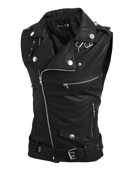 Gilet de style motard en similicuir sans manches avec fermeture éclair asymétrique