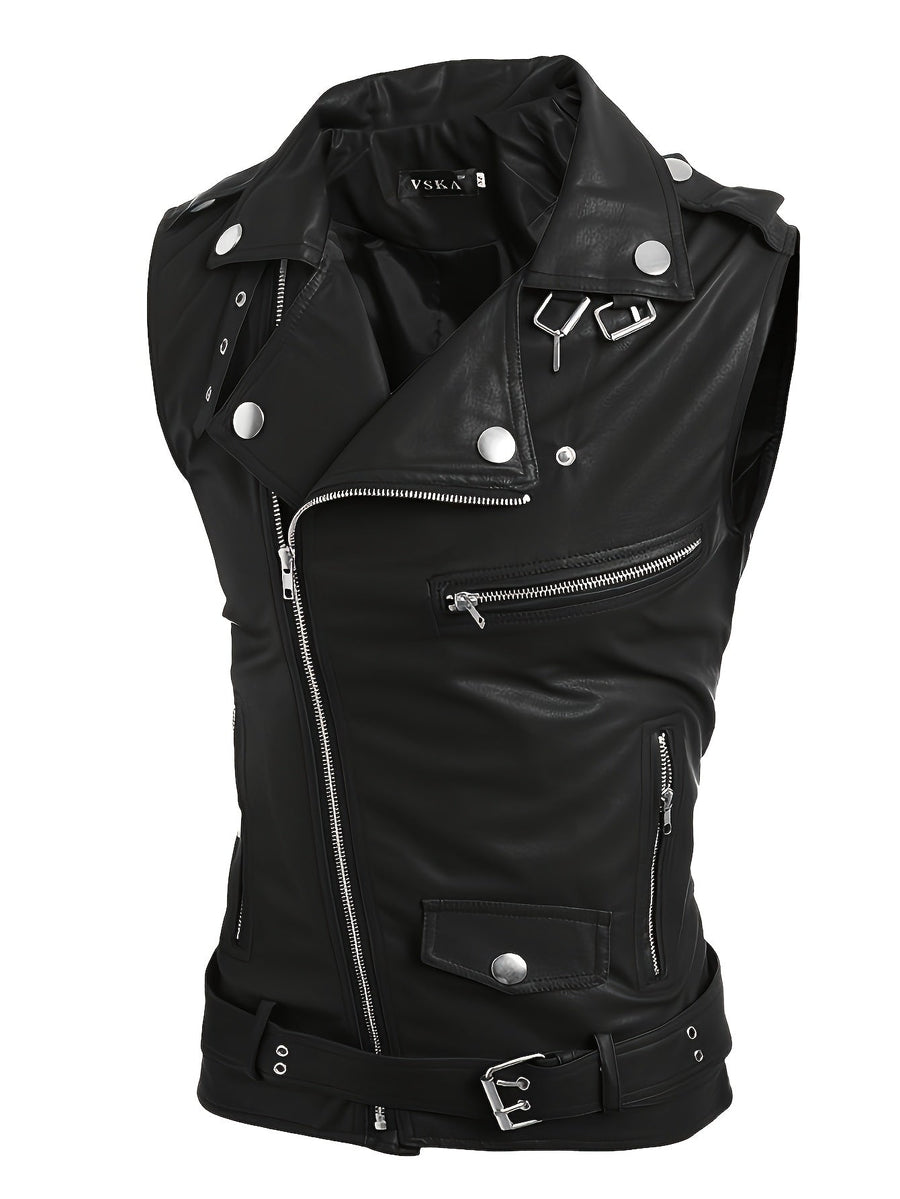 Gilet de style motard en similicuir sans manches avec fermeture éclair asymétrique