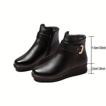 Bottes courtes femme noires doublées fausse fourrure avec boucle