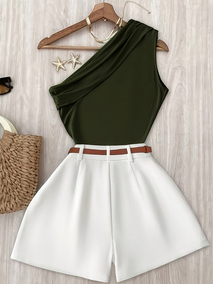 Mono corto elegante asimétrico para mujer, estilo chic, ideal para primavera-verano