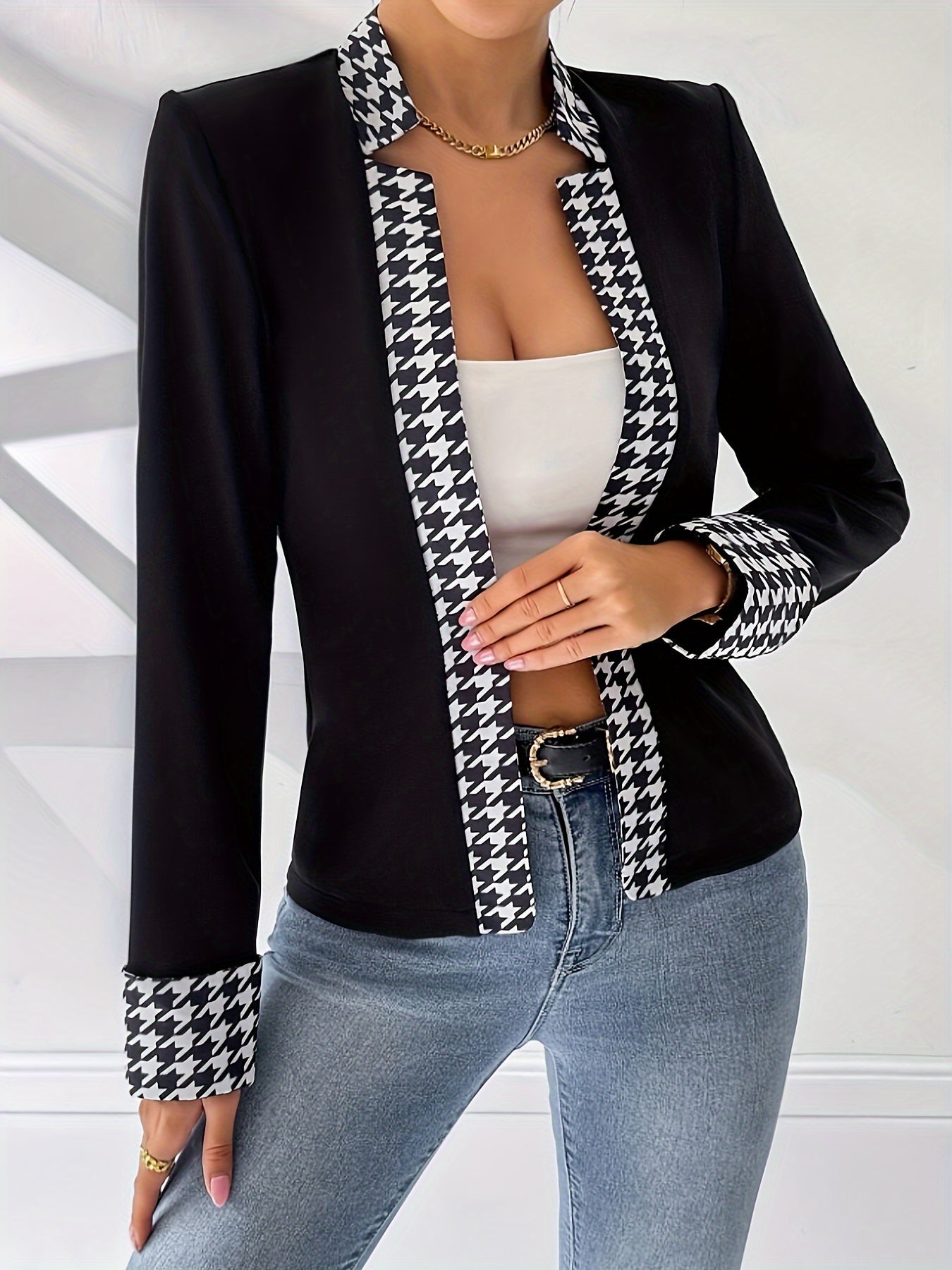Elegante Damenblazerjacke mit geometrischem Muster für Büro und Ausgehen