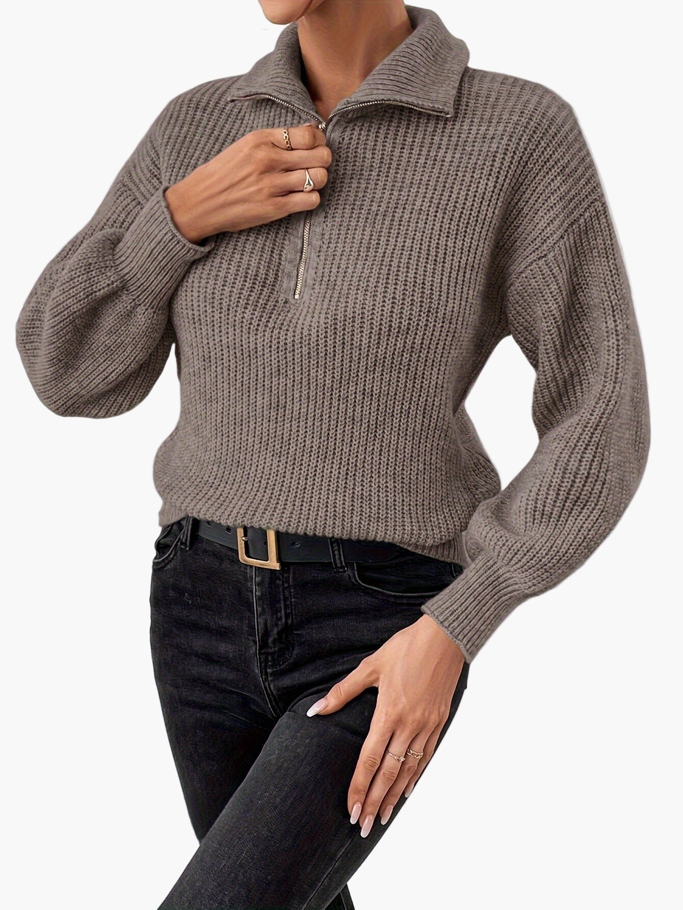 Dame lynlåspullover med høj krave i elegant stil til et trendy hverdagslook