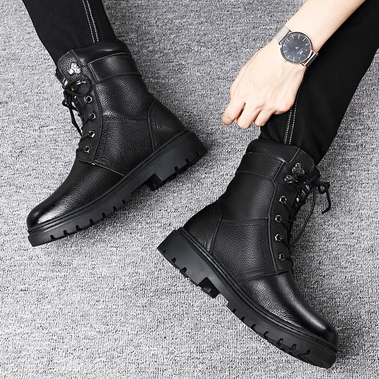 Bottes montantes homme noires à lacets semelle crantée