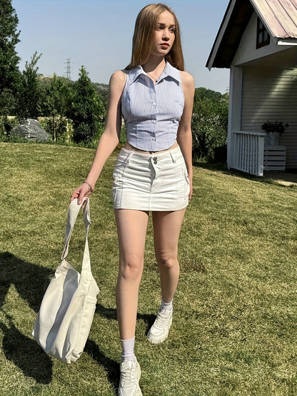Top de mujer sin mangas a rayas estilo corsé, chic y moderno para ocasiones casuales o formales