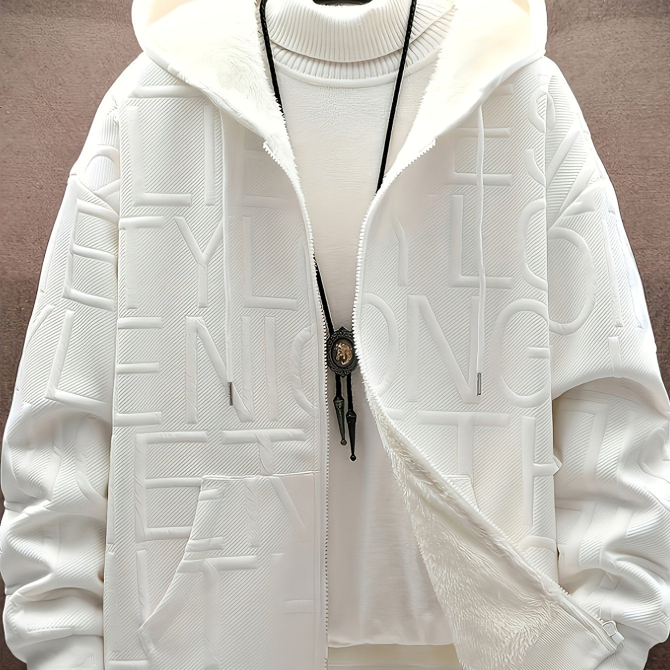 Veste à capuche doublée polaire Homme Noir motif texturé zippée