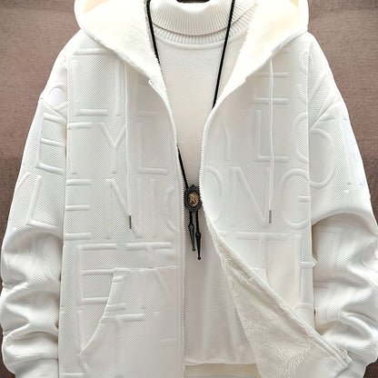Veste à capuche doublée polaire Homme Noir motif texturé zippée
