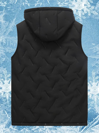 Gilet sans manches homme noir à capuche doublure polaire chaude matelassé