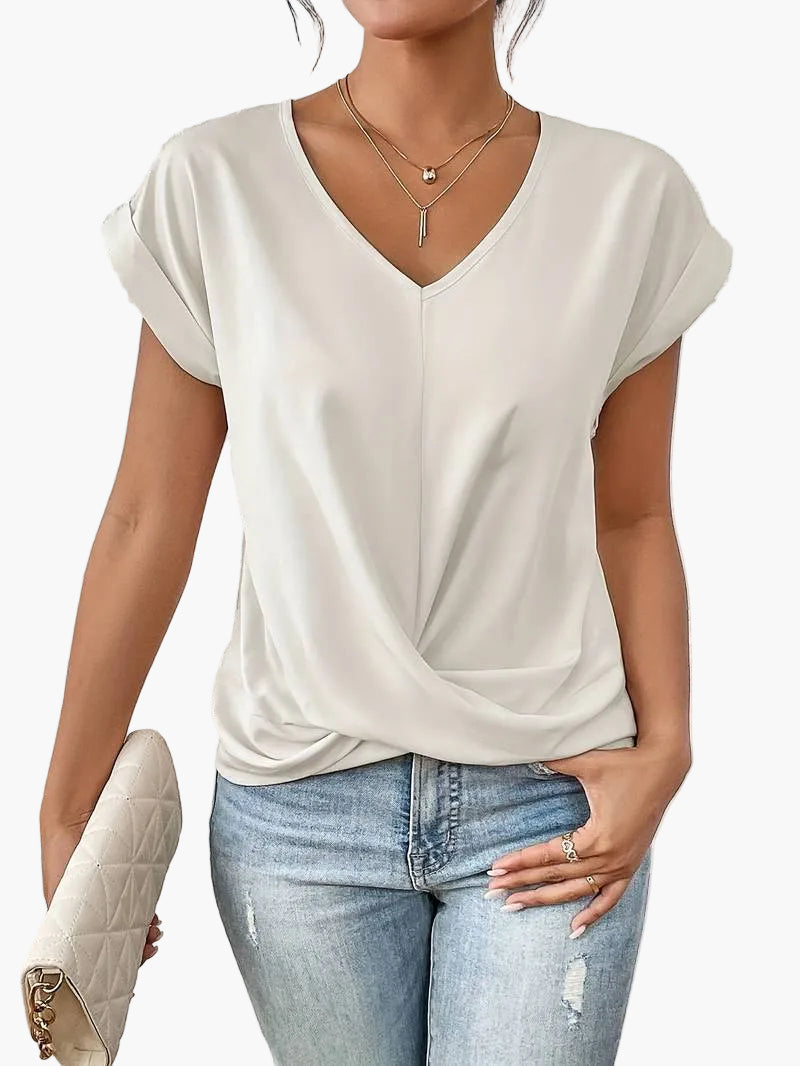 Top femme manches courtes col V style décontracté chic pour tous les jours