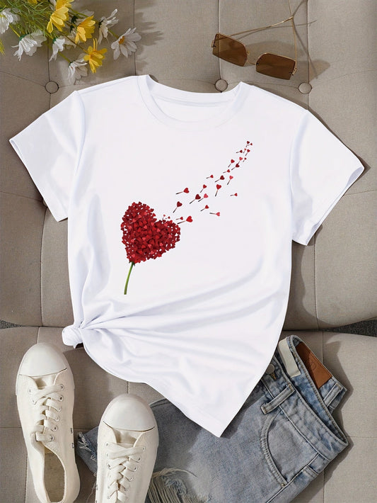 T-shirt Femme Style Décontracté Imprimé Cœur Volant pour Look Estival et Moderne