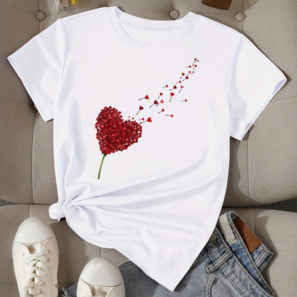 T-shirt Femme Style Décontracté Imprimé Cœur Volant pour Look Estival et Moderne