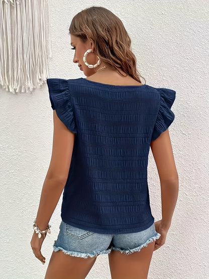 Damenoberteil im Boho-Stil mit Volants und kurzen Ärmeln, lässig für den Sommer