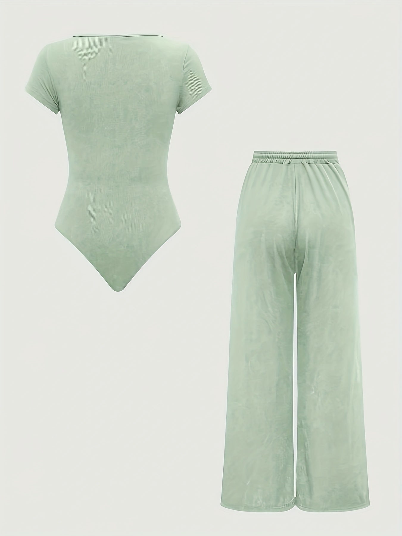 Ensemble Femme Body Col Carré et Pantalon Large Taille Haute Style Décontracté Printemps Été