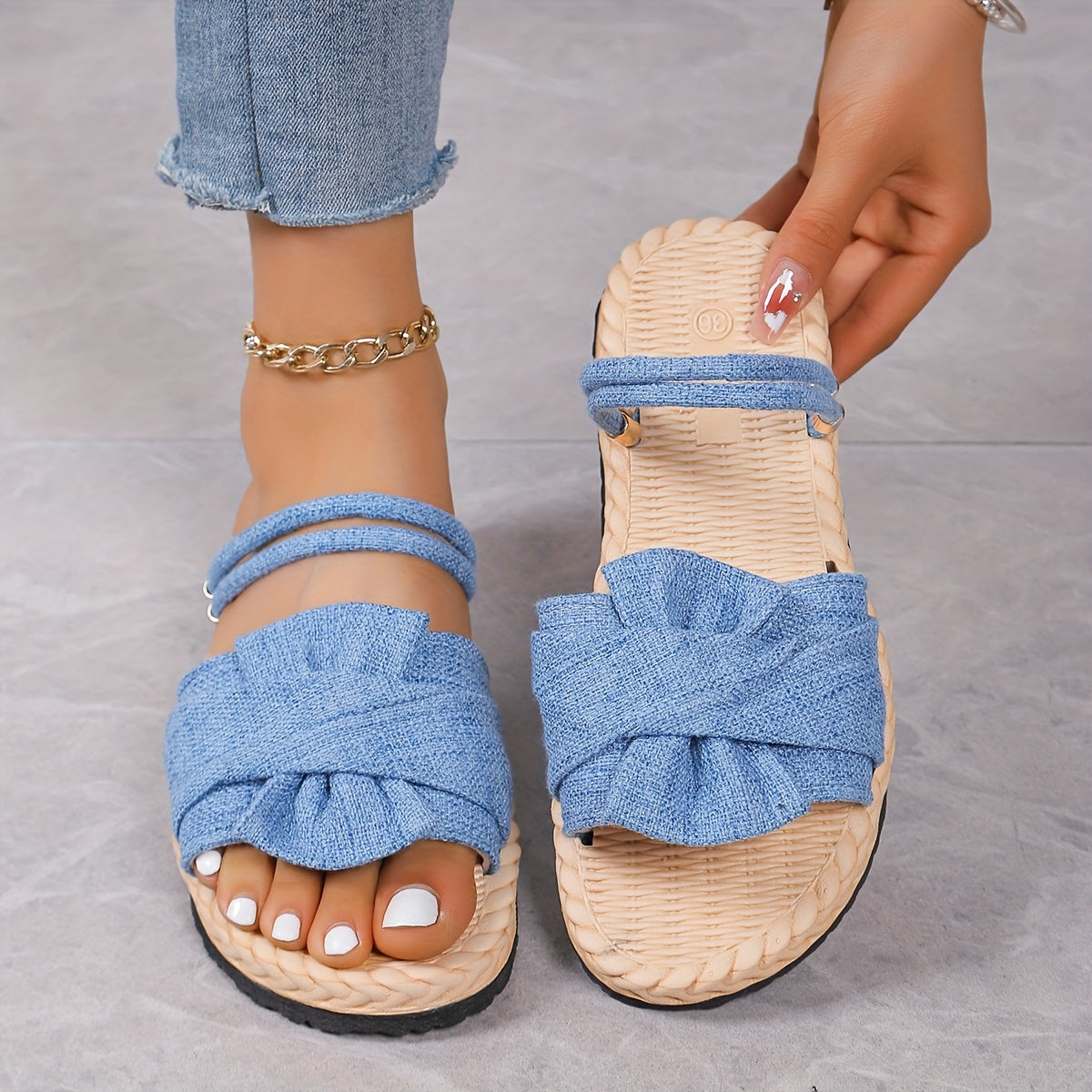 Sandales d'été pour femme à bride cheville et nœud décoratif – Style décontracté chic