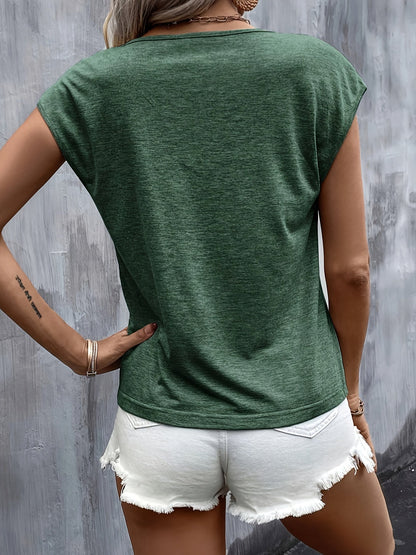 T-shirt Femme Décontracté à Col V Motif Cœur Style Estival