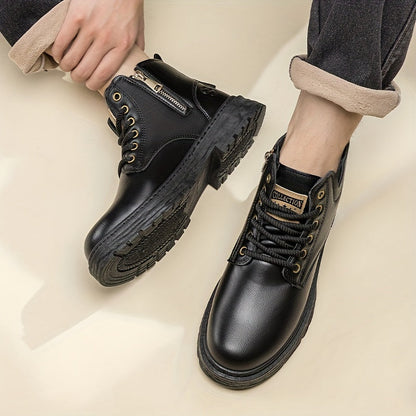 Bottes montantes homme marron foncé lacets, fermeture éclair latérale, semelle épaisse