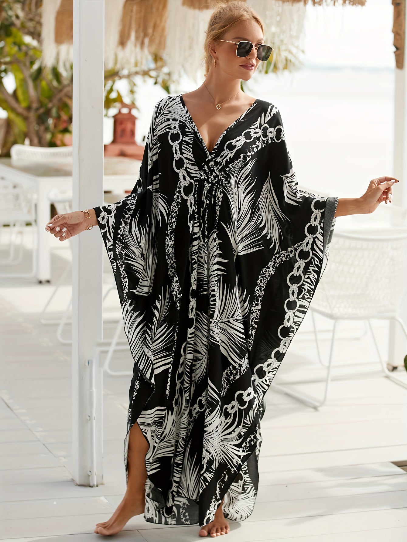 Kaftán largo de playa para mujer estilo resort tropical chic