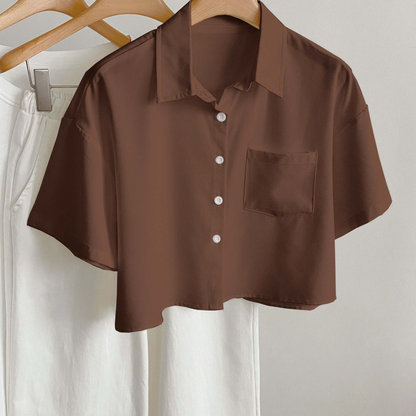 Camicia casual donna maniche corte stile moderno con orlo corto