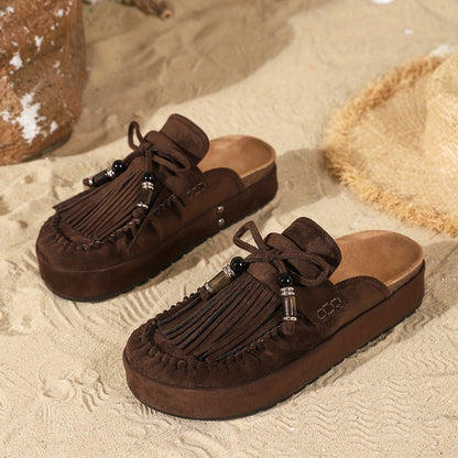 Mules Femme Style Bohème à Franges et Perles – Sandales Confort Été Mode Décontractée