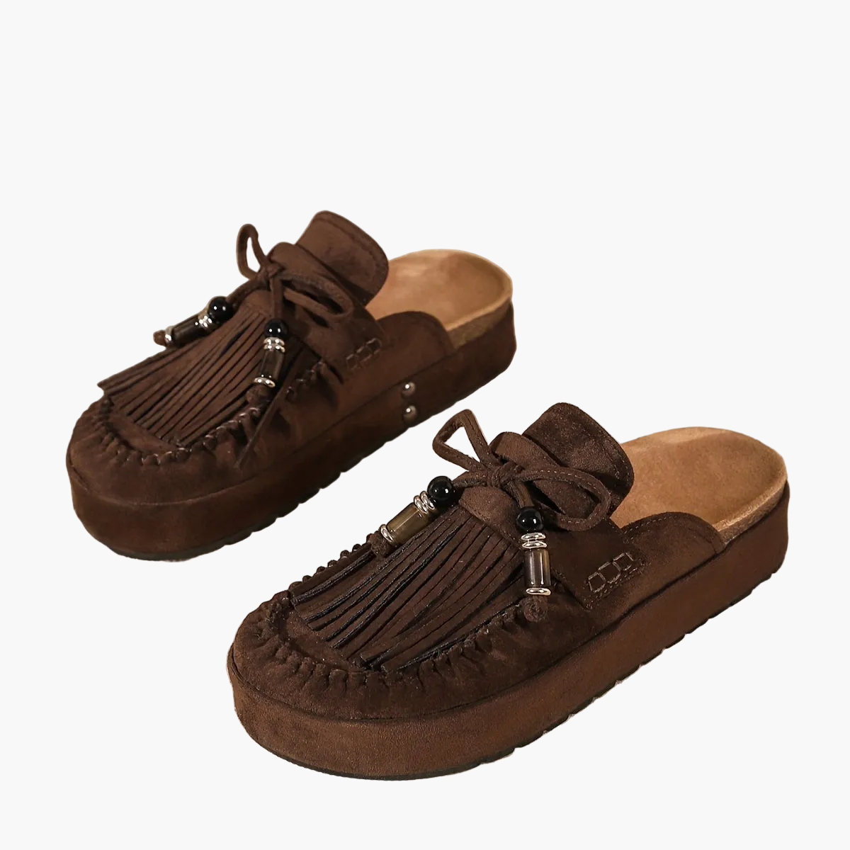 Mules Femme Style Bohème à Franges et Perles – Sandales Confort Été Mode Décontractée