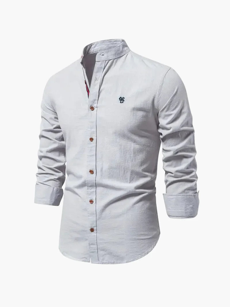 Herreskjorte med mao-krave og lange ærmer, elegant casual businessstil