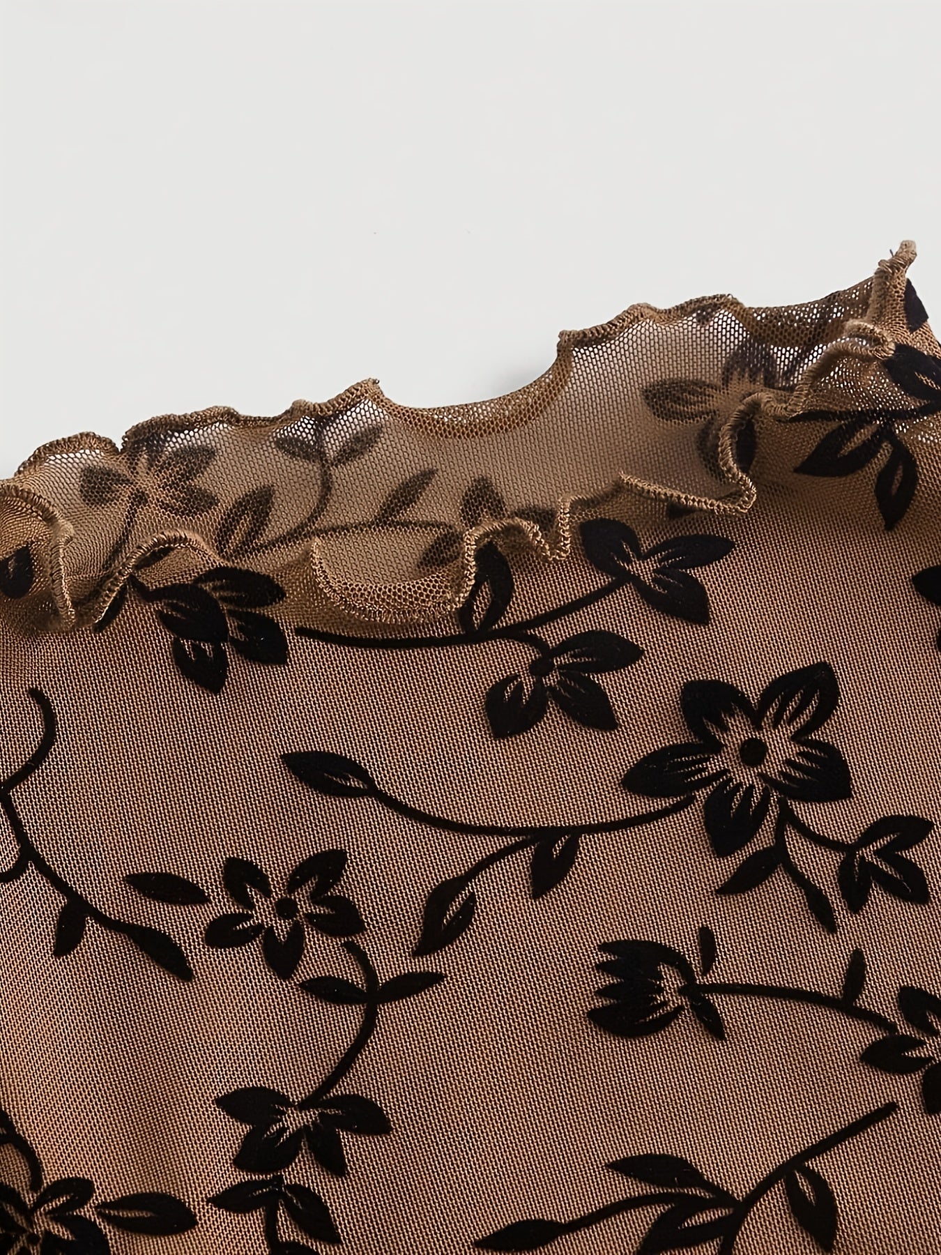 Top donna stile elegante con stampa floreale trasparente e collo alto