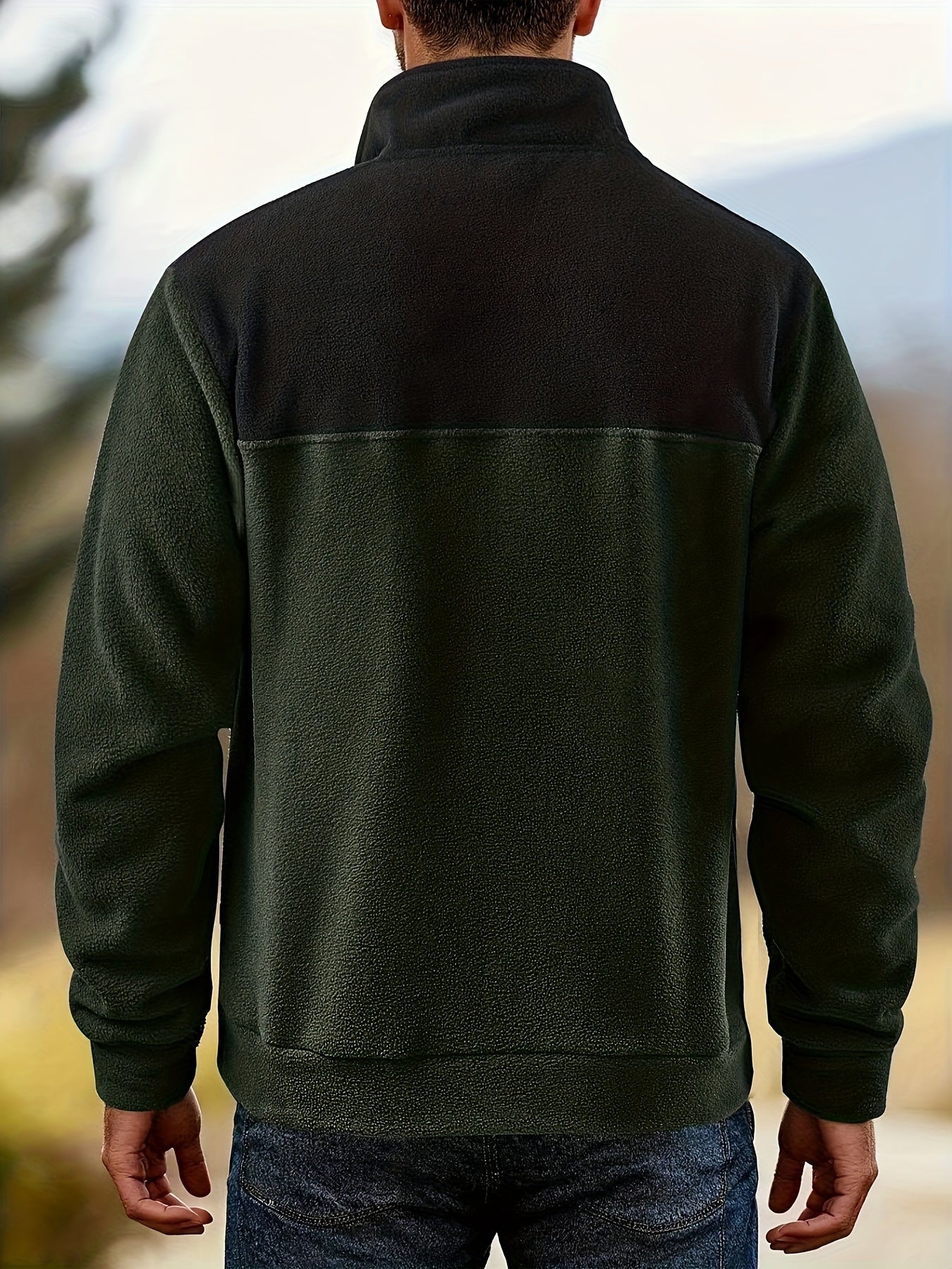 Pull Homme en Polaire Bicolore avec Col Montant et Boutons à Pression