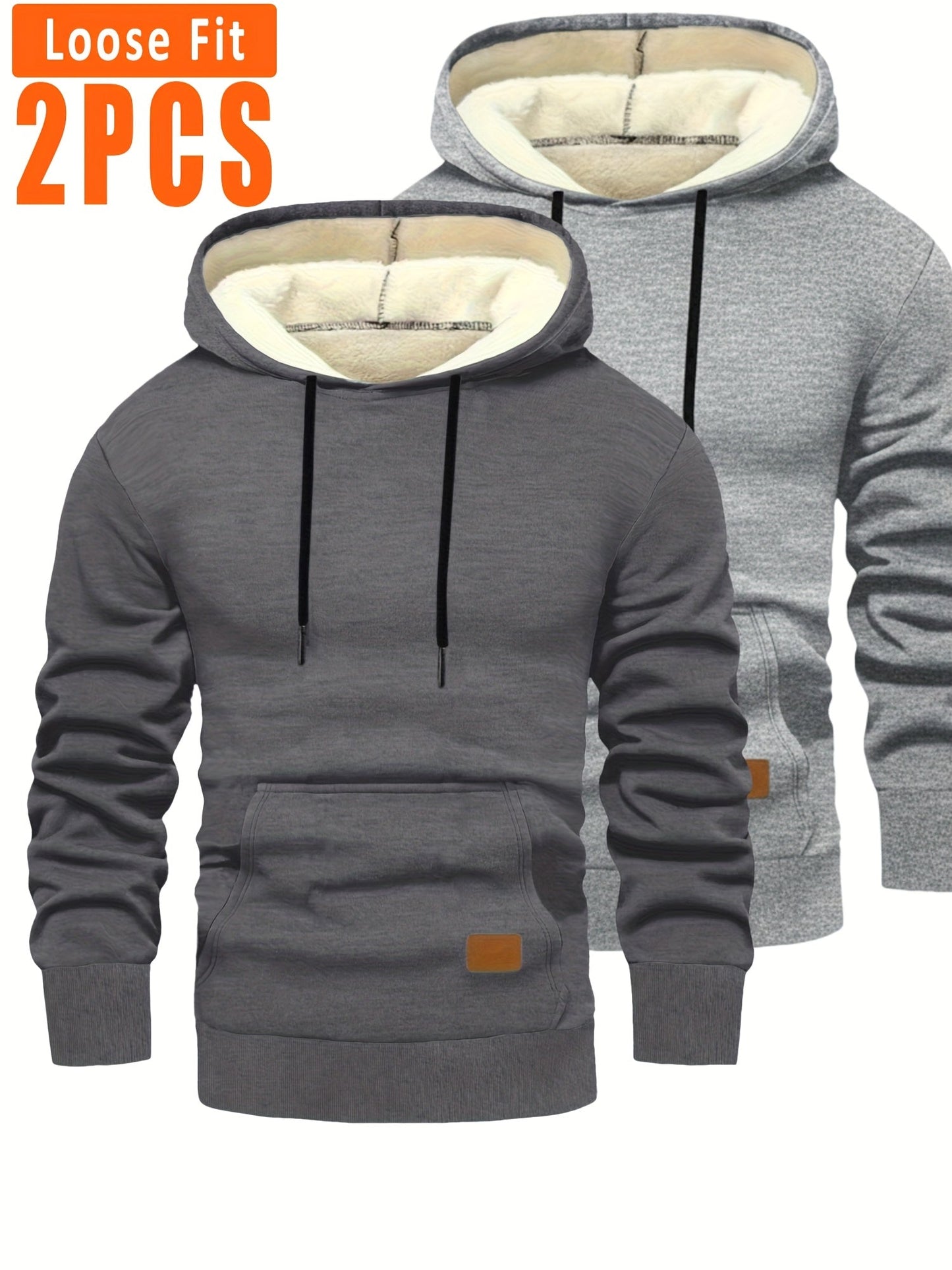 Lot de 2 Hoodies Homme Doublés Polaire Ajustement Ample avec Capuche et Poche Kangourou