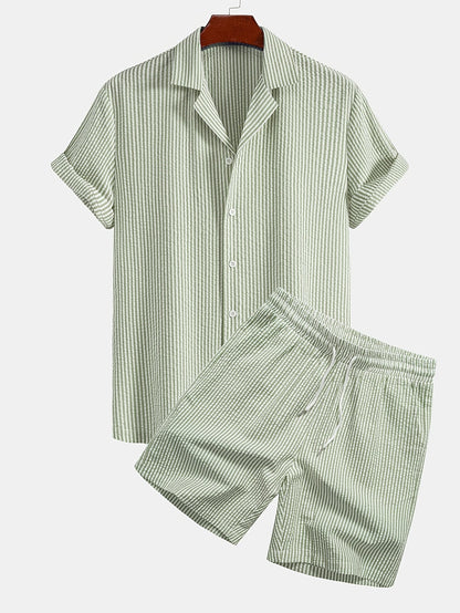 Completo casual due pezzi a righe da uomo – Stile estivo ed elegante per la spiaggia e il tempo libero