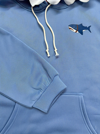 Sweat à Capuche Unisexe Bleu avec Capuche Requin à Dents 3D et Oreilles