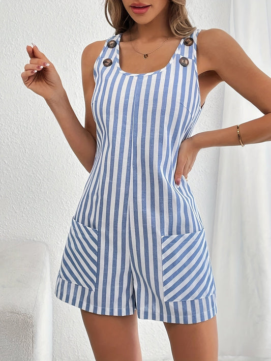Kort stribet kvindejumpsuit i afslappet sommerstil