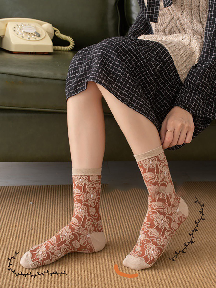 Fancy women's socks bohemian style floral pattern set of 5 pairs