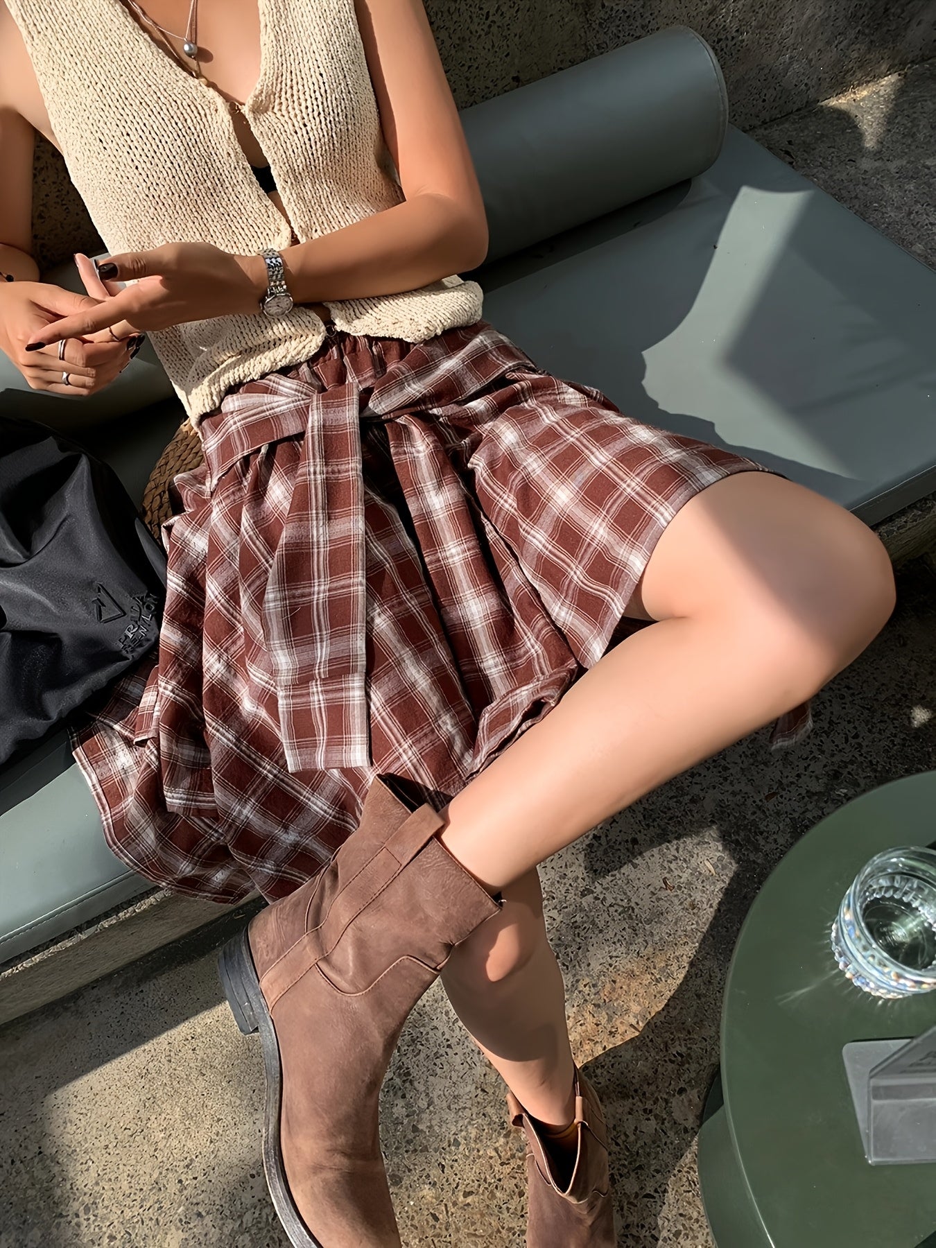 Asymmetrical plaid shirt-style skirt for women – Urban and casual trend