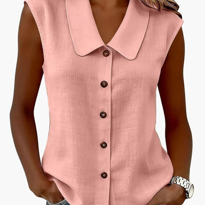 Chemisier sans manches à col Claudine pour femme, style décontracté chic, idéal pour le printemps et l'été