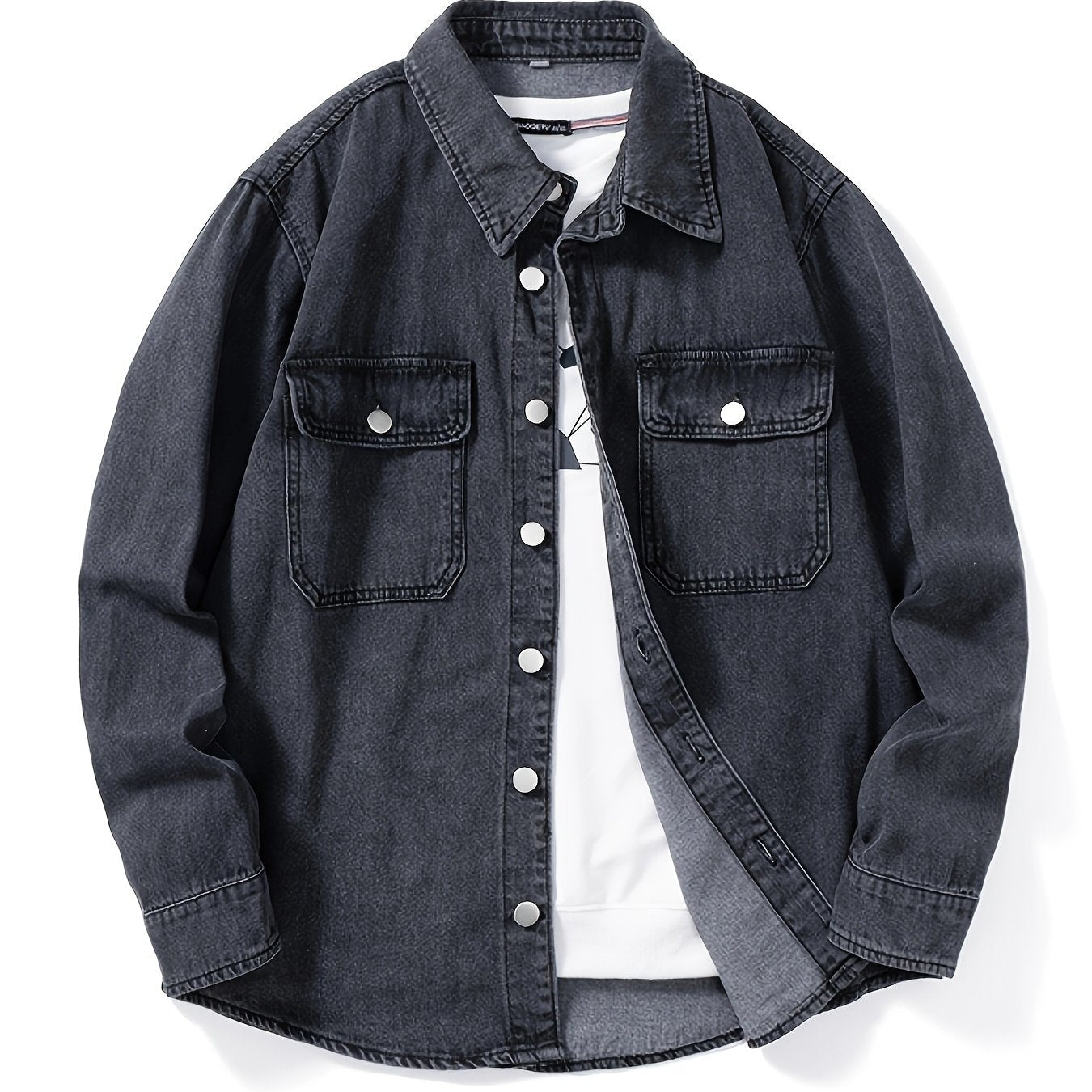 Surchemise Homme Décontractée en Jean à Manches Longues et Poches Poitrine