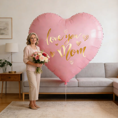 Kæmpe ballon formet som et hjerte med teksten 'Love You Mom' – Elegant dekoration til mors dag, kvinde