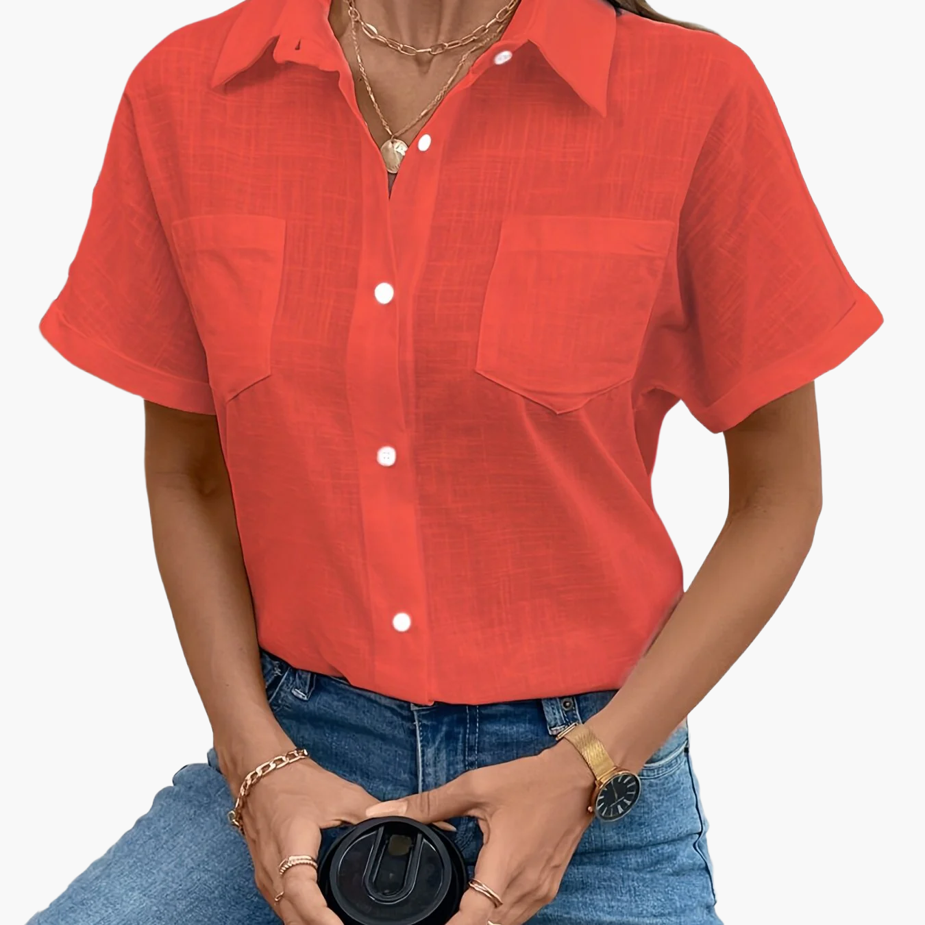 Camisa casual de mujer con mangas cortas y estampado de pájaros para un look chic primavera verano