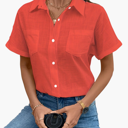 Camisa casual de mujer con mangas cortas y estampado de pájaros para un look chic primavera verano