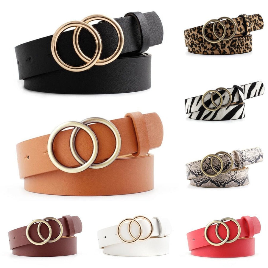 Verstelbare damesriem met dubbele ring en lederlook
