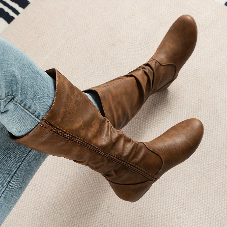 Botas flexibles plisadas para mujer con cremallera lateral