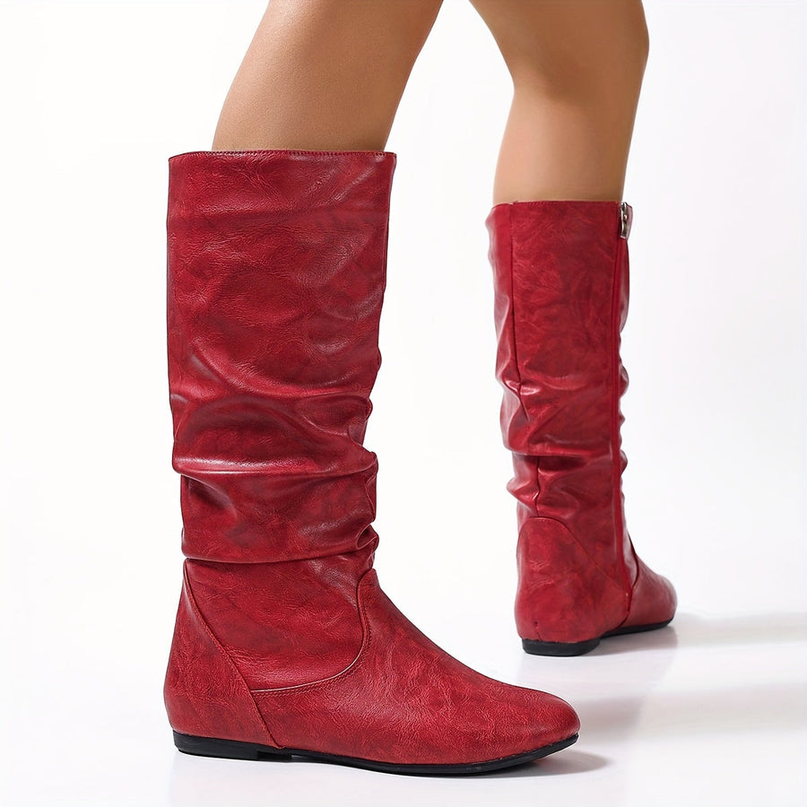 Botas flexibles plisadas para mujer con cremallera lateral