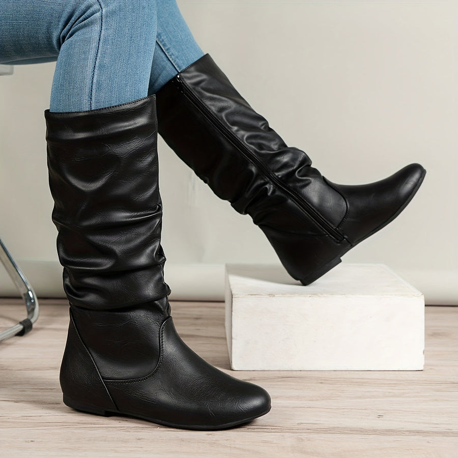 Botas flexibles plisadas para mujer con cremallera lateral