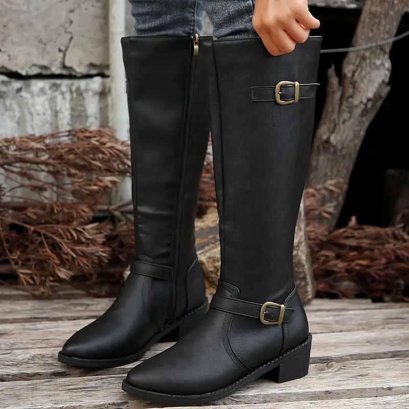 Bottes hautes cavalières Femme avec boucle décorative et fermeture éclair latérale