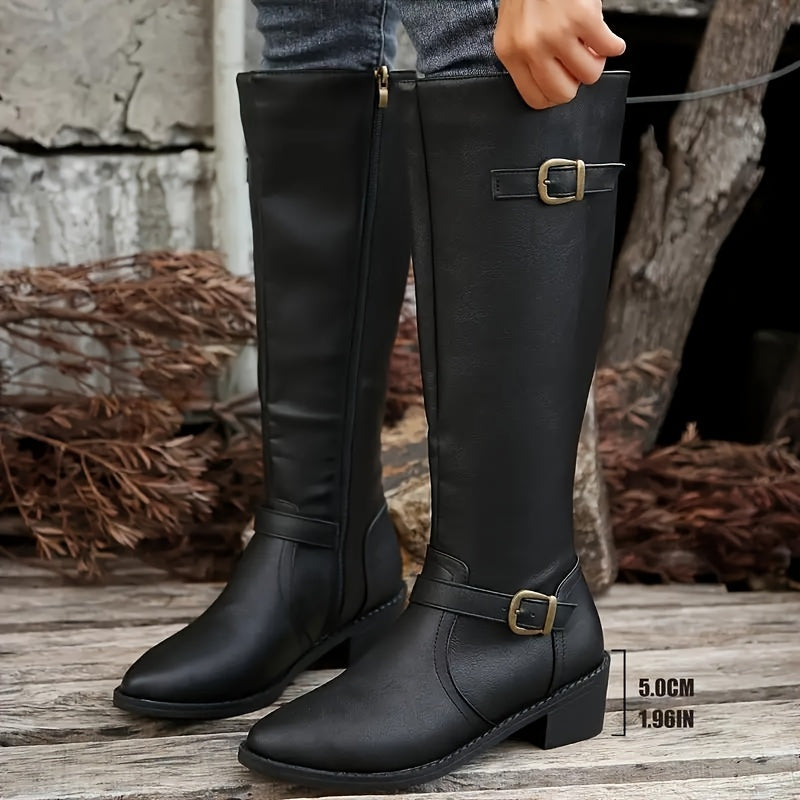 Bottes hautes cavalières Femme avec boucle décorative et fermeture éclair latérale
