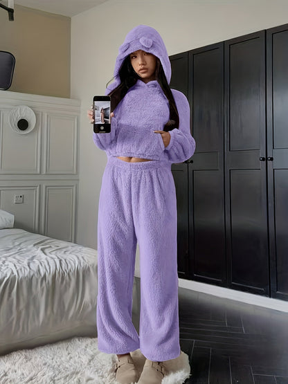 Ensemble d'intérieur Femme Doux à Capuche et Pantalon Large avec Oreilles